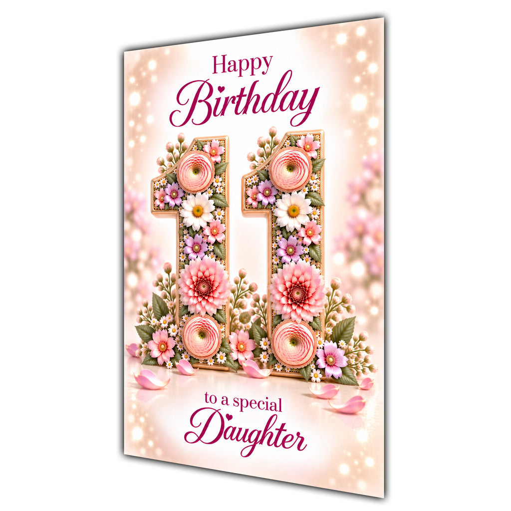 Happy 11th Birthday Daughter Floral Number Card A5