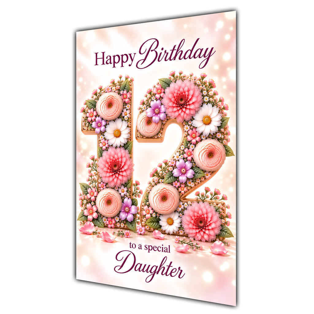 Happy 12th Birthday Daughter Floral Number Card A5