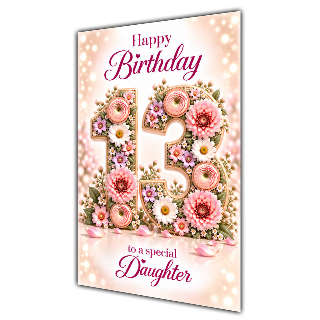 Happy 13th Birthday Daughter Floral Number Card A5