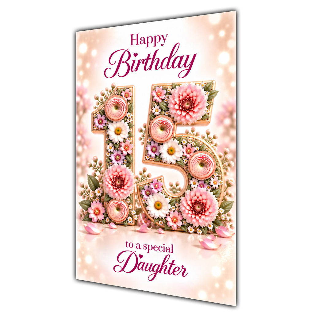 Happy 15th Birthday Daughter Floral Number Card A5