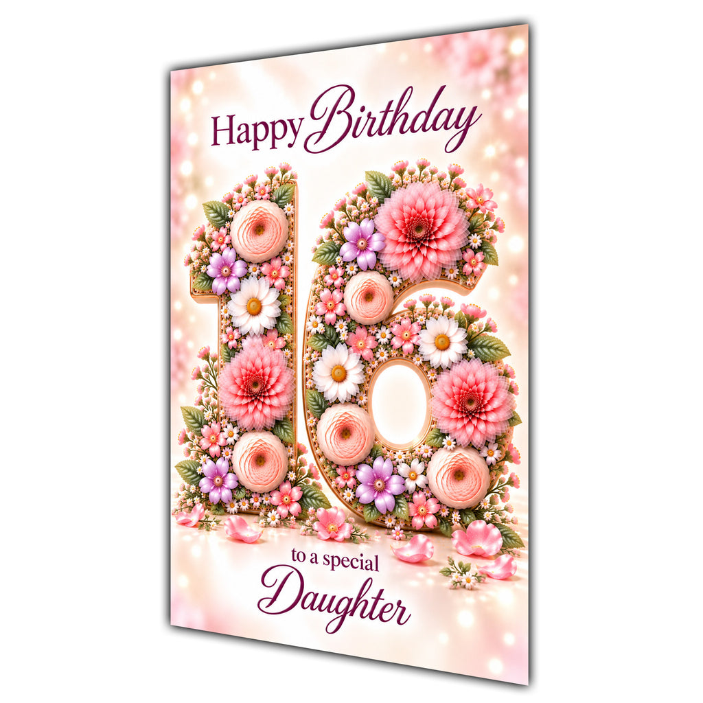 Happy 16th Birthday Daughter Floral Number Card A5