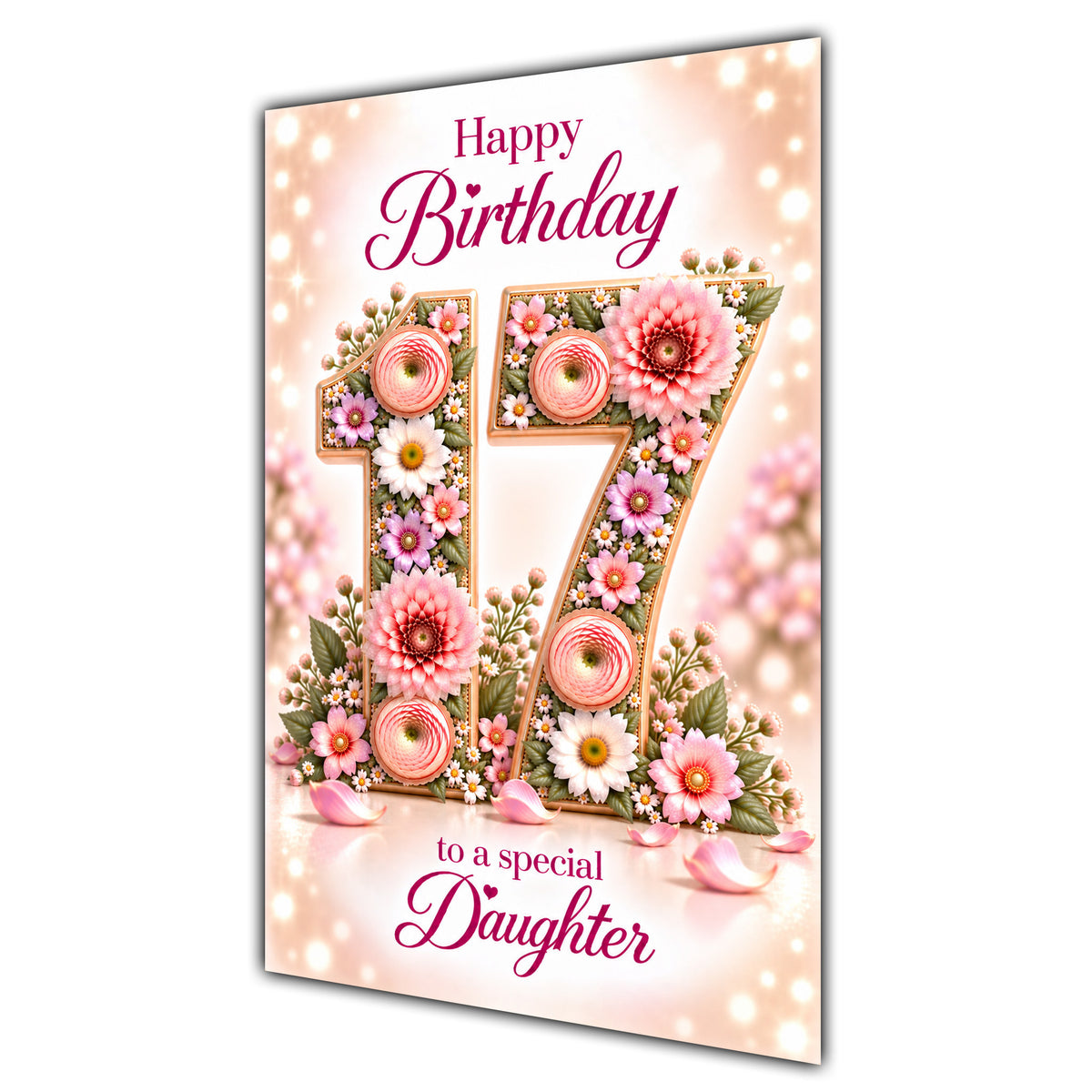 Happy 17th Birthday Daughter Floral Number Card A5