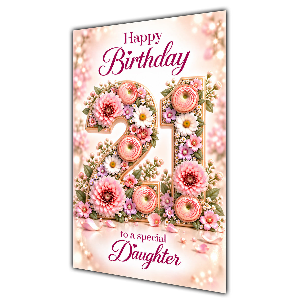 Happy 21st Birthday Daughter Floral Number Card A5