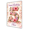 Happy 5th Birthday Niece Floral Number Card A5
