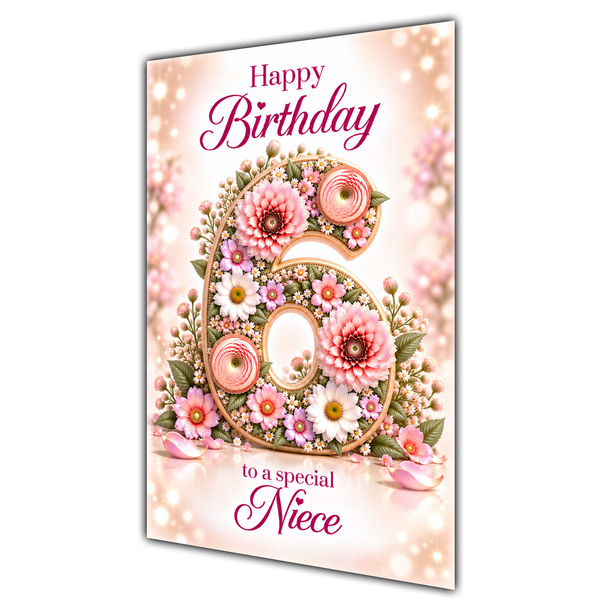 Happy 6th Birthday Niece Floral Number Card A5