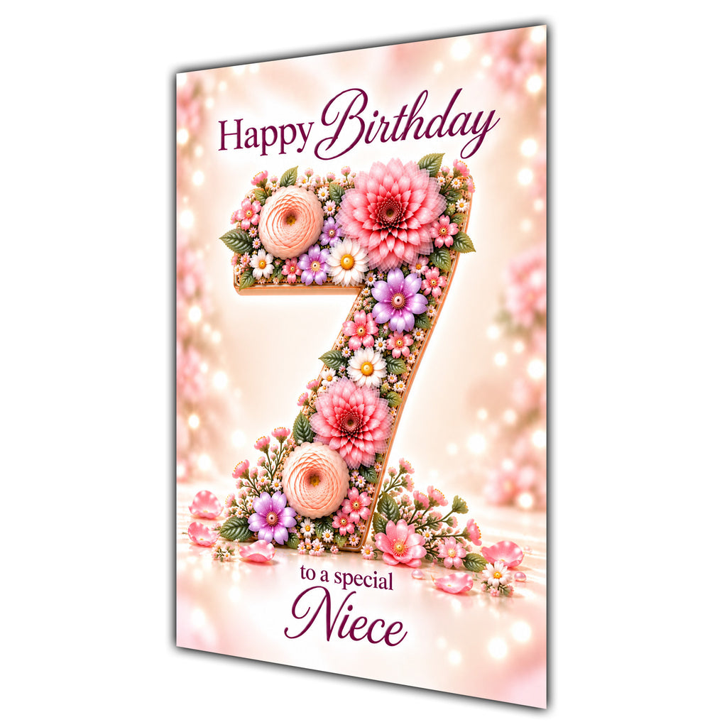 Happy 7th Birthday Niece Floral Number Card A5
