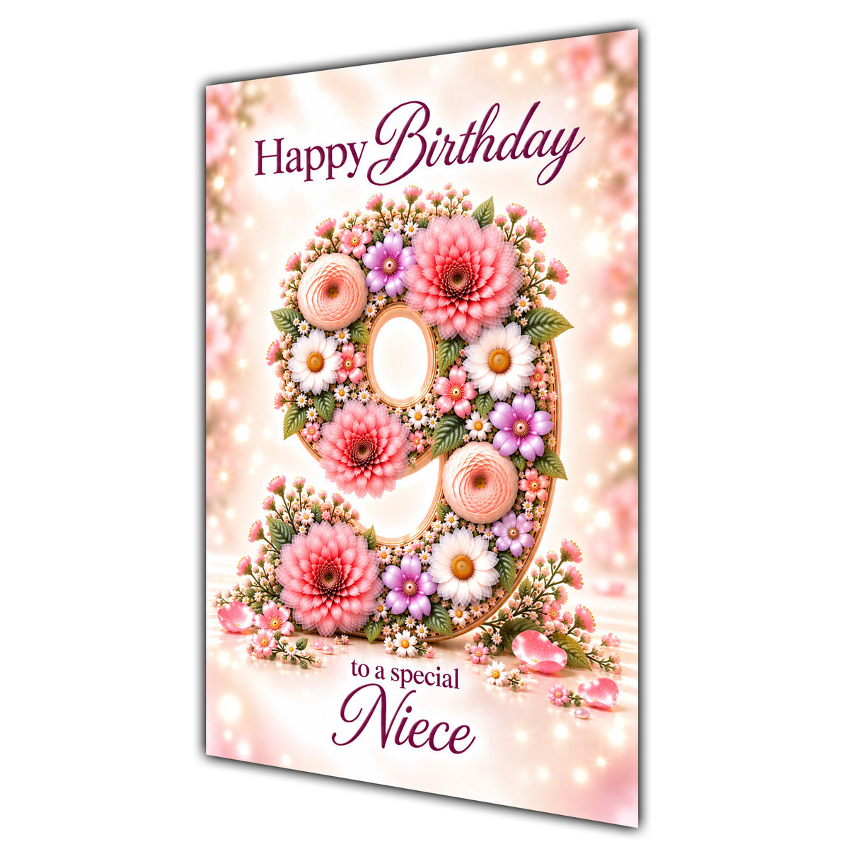 Happy 9th Birthday Niece Floral Number Card A5