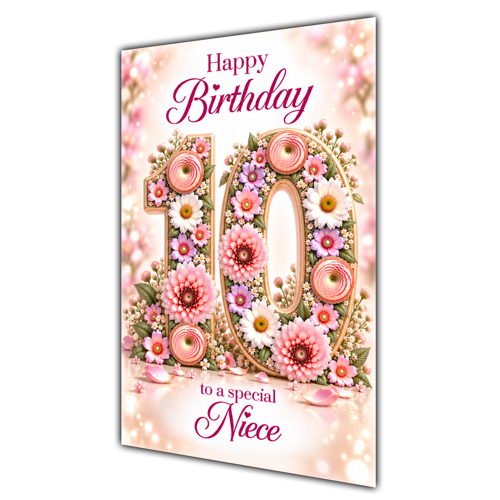 Happy 10th Birthday Niece Floral Number Card A5