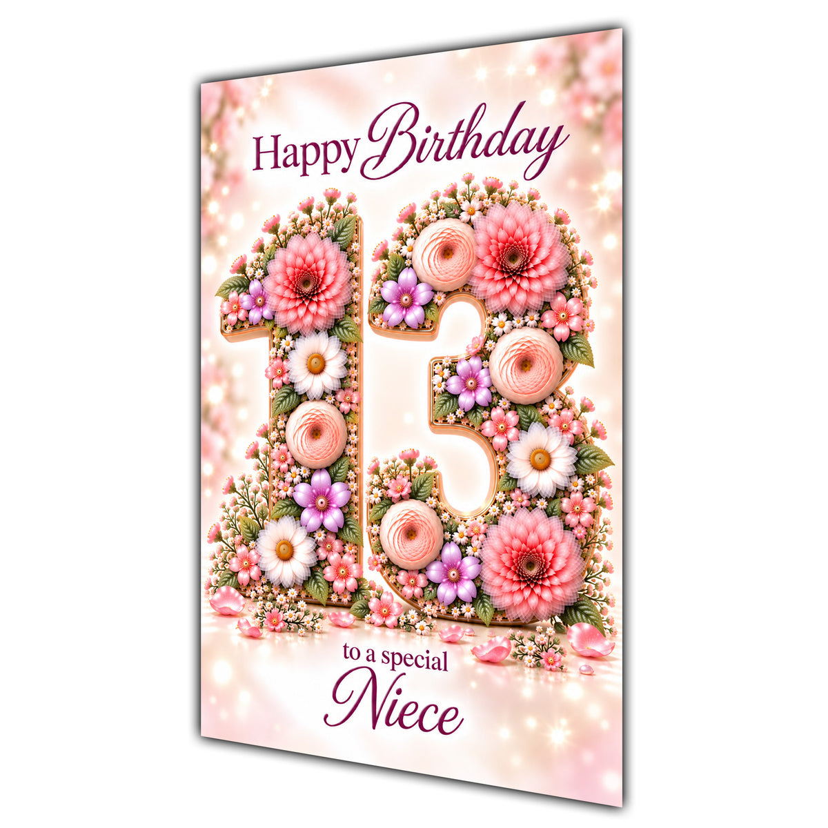 Happy 13th Birthday Niece Floral Number Card A5