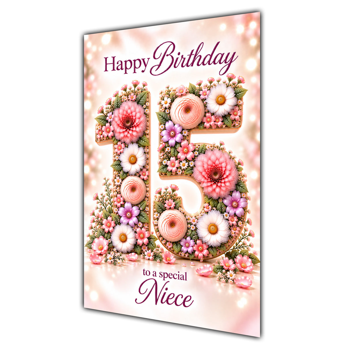 Happy 15th Birthday Niece Floral Number Card A5