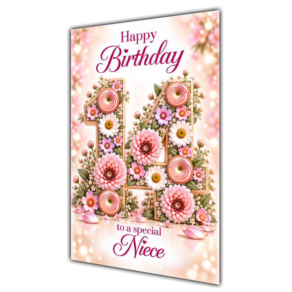 Happy 14th Birthday Niece Floral Number Card A5