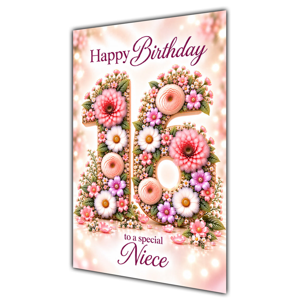 Happy 16th Birthday Niece Floral Number Card A5