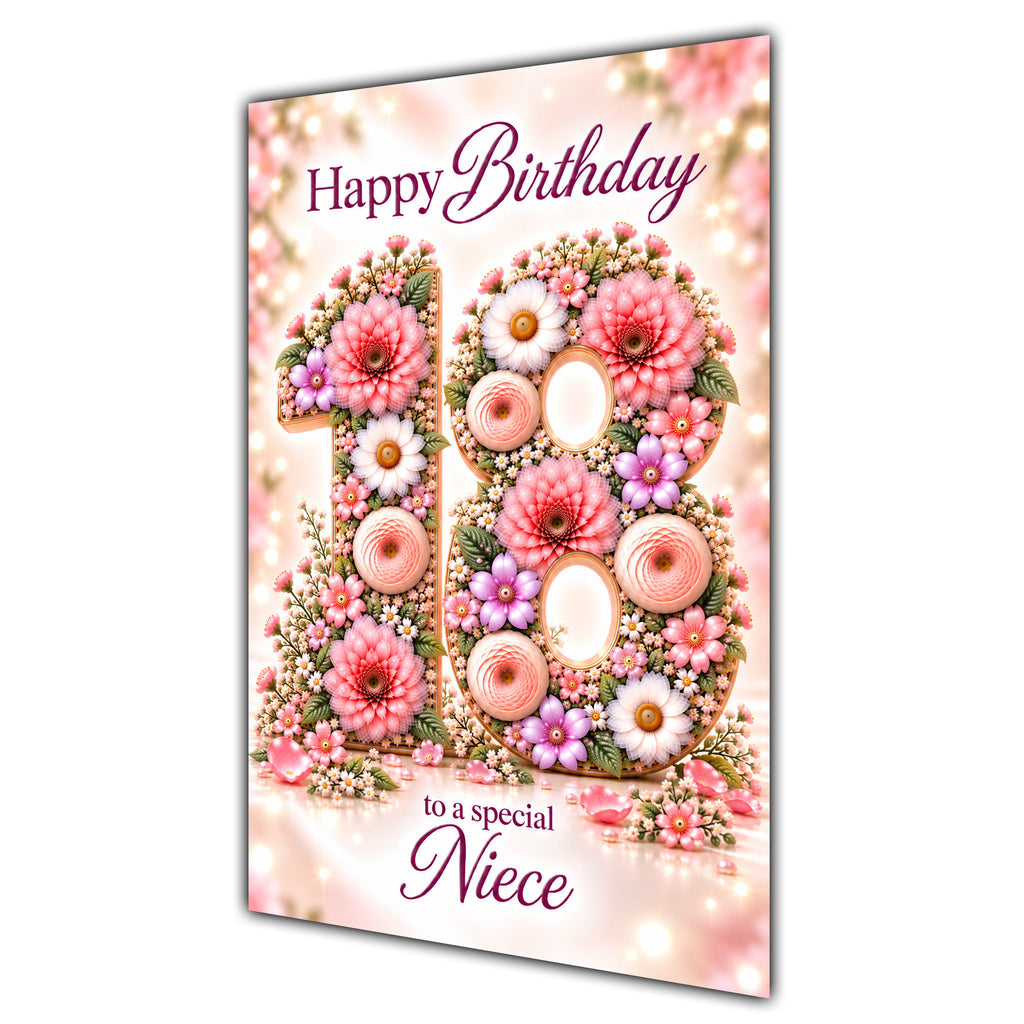 Happy 18th Birthday Niece Floral Number Card A5