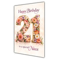 Happy 21st Birthday Niece Floral Number Card A5