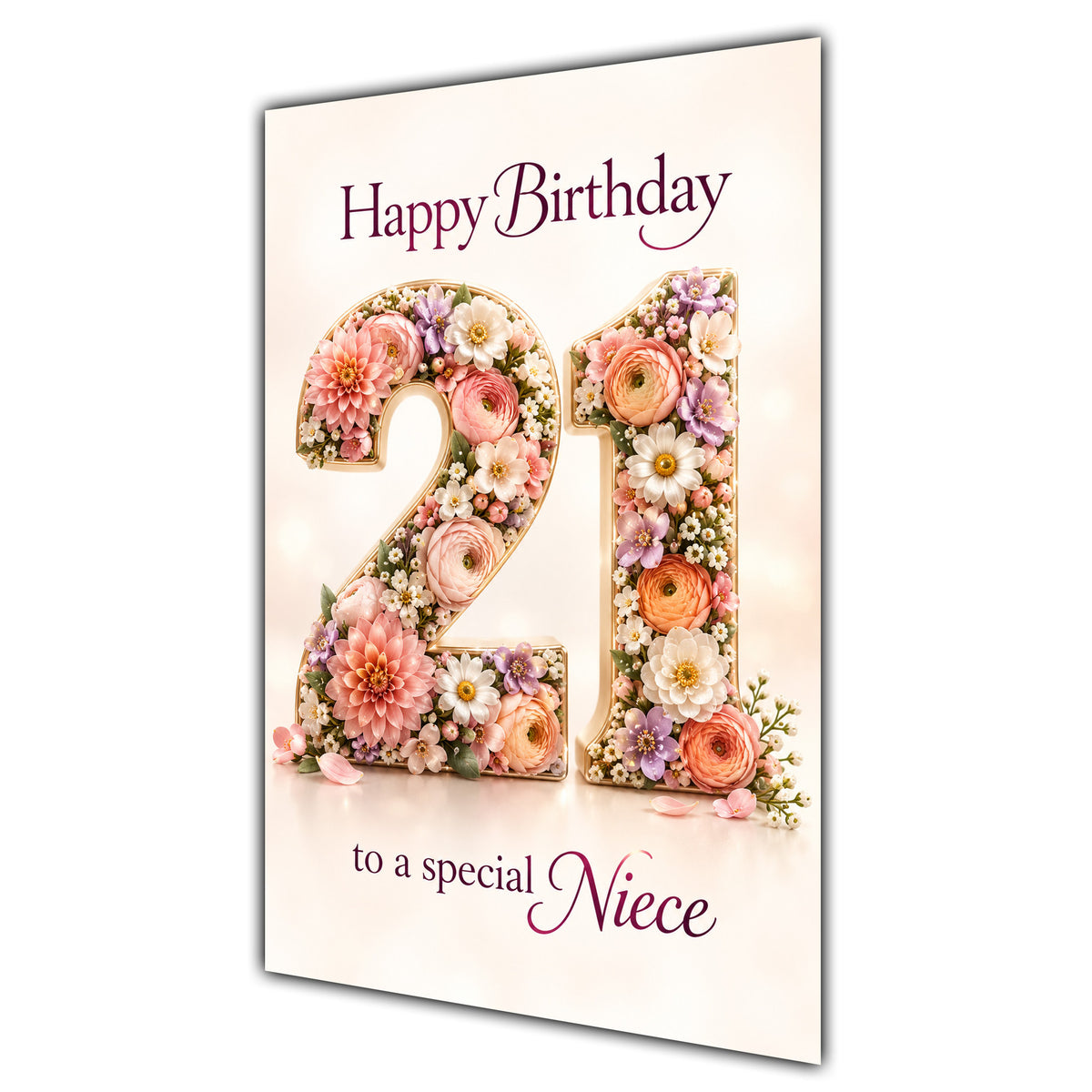 Happy 21st Birthday Niece Floral Number Card A5