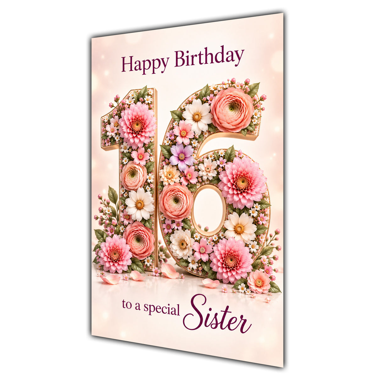 Happy 16th Birthday Sister Floral Number Card A5
