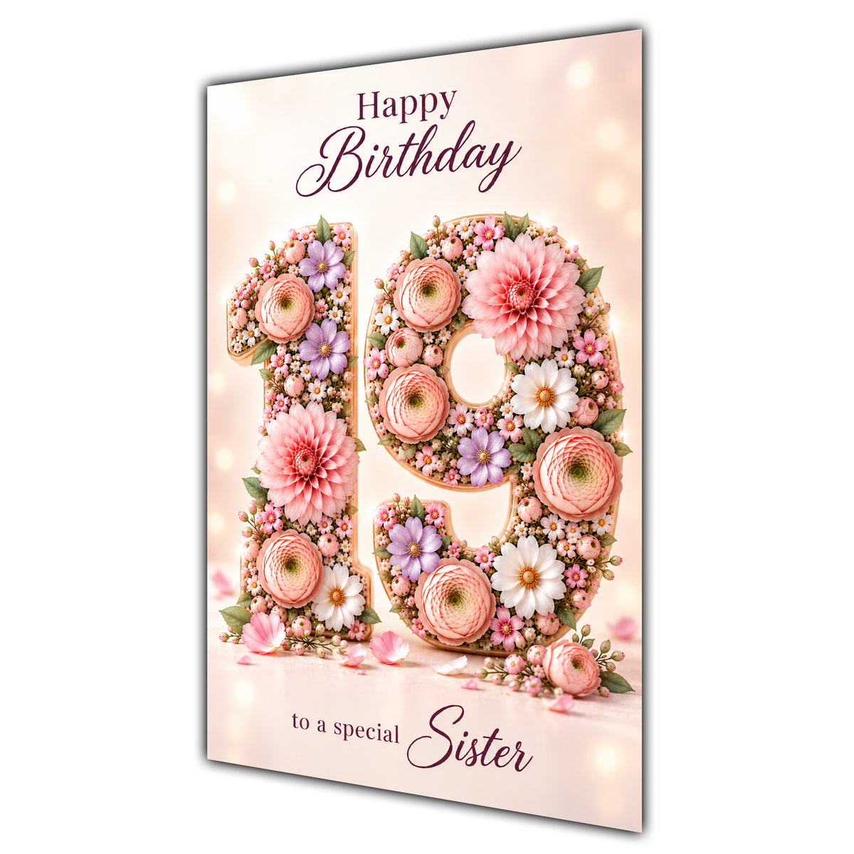 Happy 19th Birthday Sister Floral Number Card A5