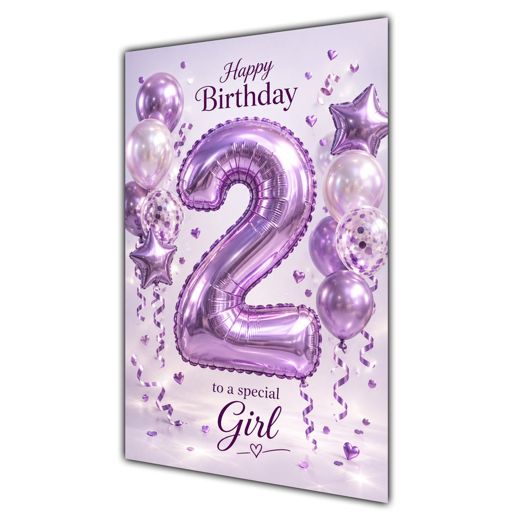Happy 2nd Birthday Special Girl Foil Number Balloons Card A5