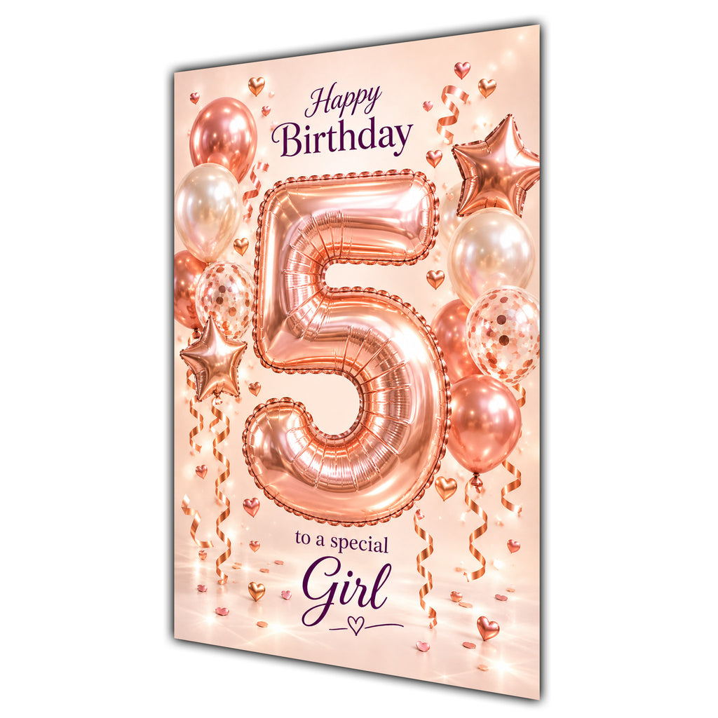 Happy 5th Birthday Special Girl Foil Number Balloons Card A5