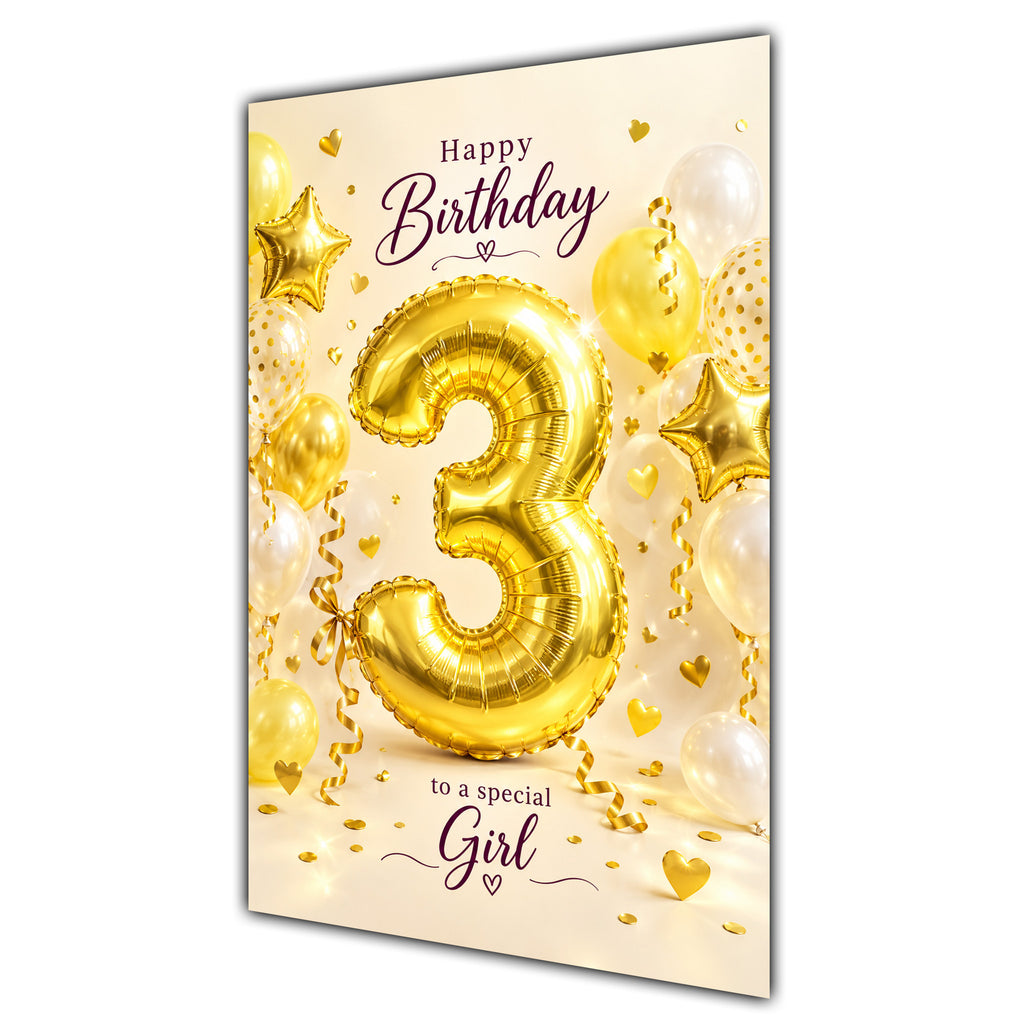 Happy 3rd Birthday Special Girl Foil Number Balloons Card A5