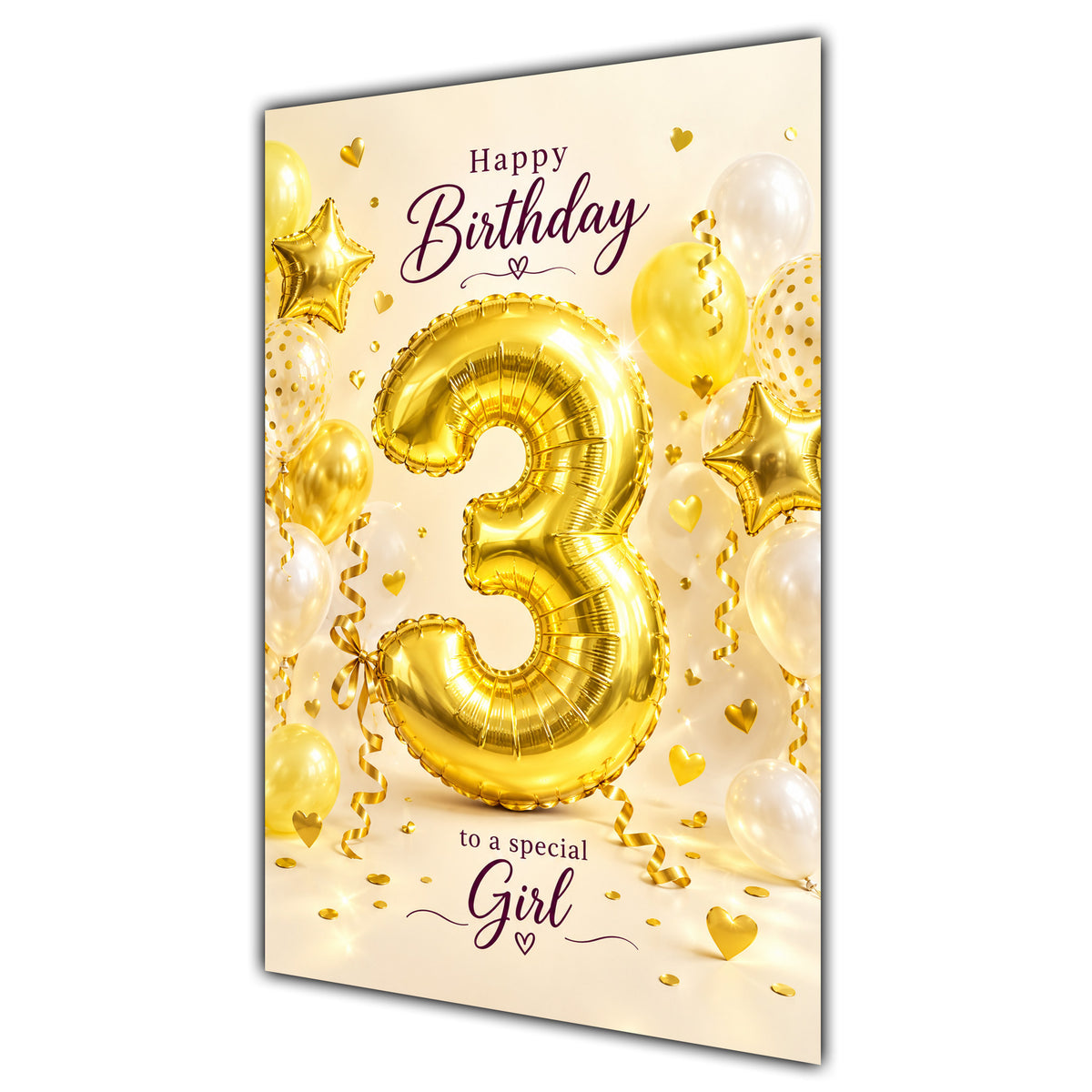 Happy 3rd Birthday Special Girl Foil Number Balloons Card A5