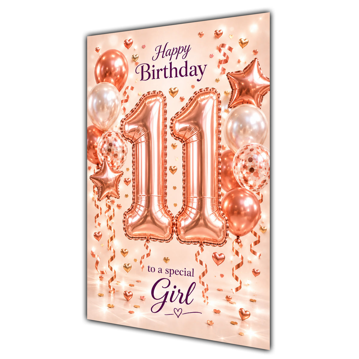 Happy 11th Birthday Special Girl Foil Number Balloons Card A5