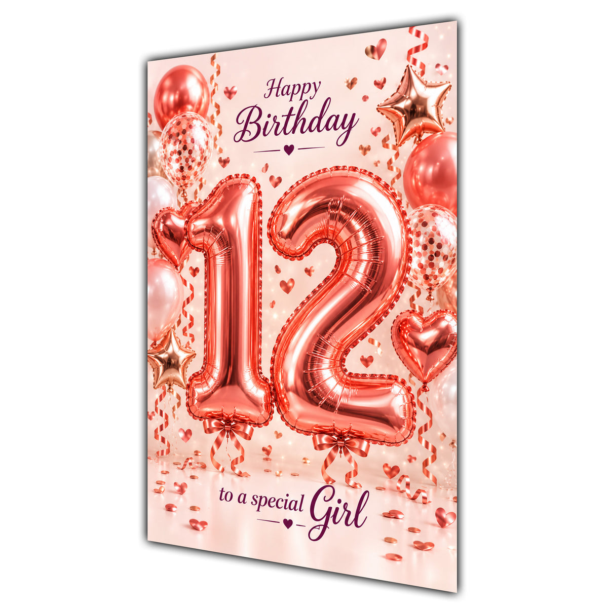 Happy 12th Birthday Special Girl Foil Number Balloons Card A5