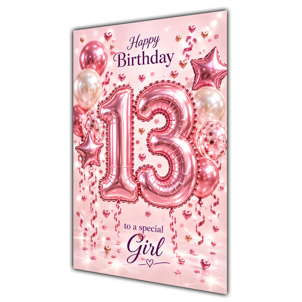 Happy 13th Birthday Special Girl Foil Number Balloons Card A5