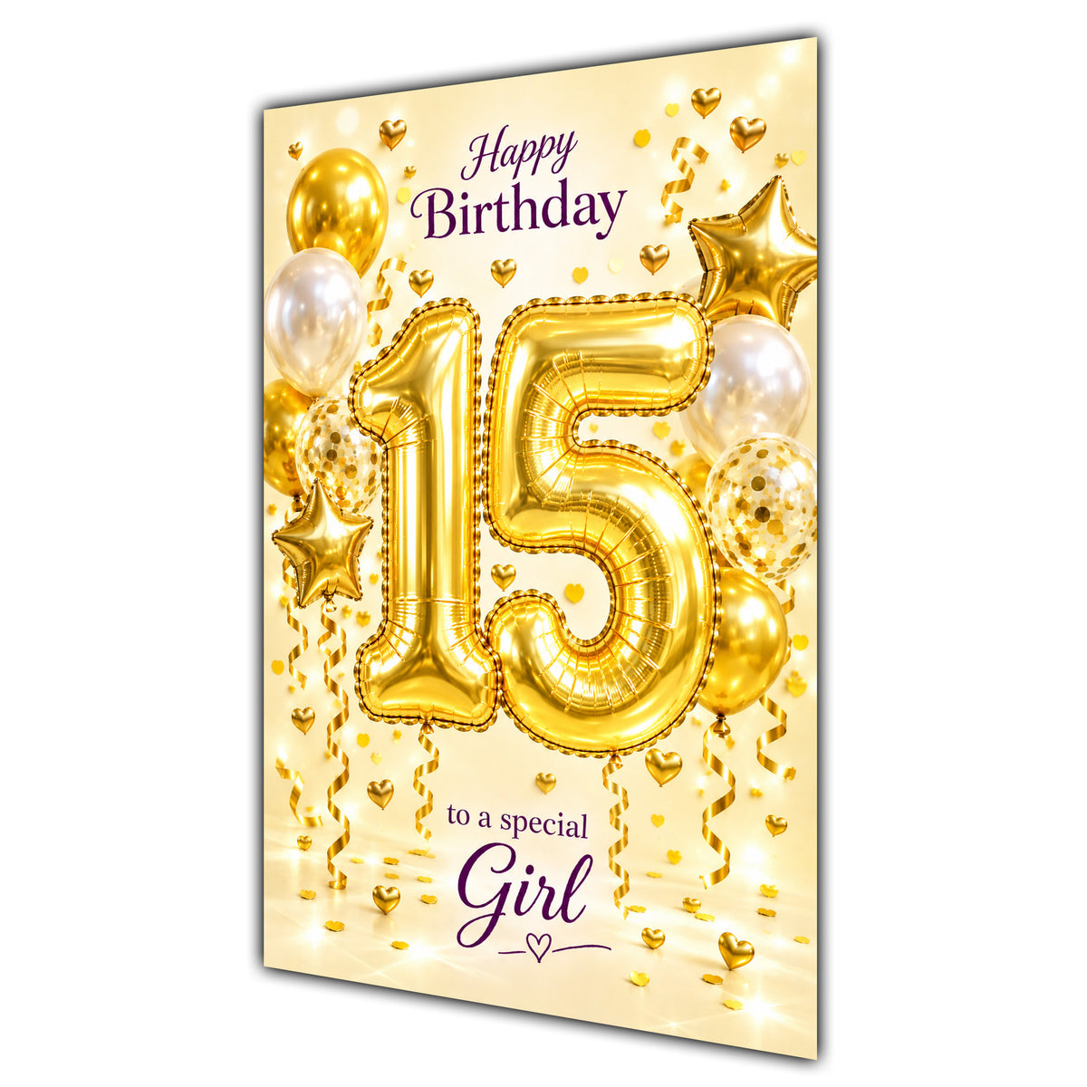 Happy 15th Birthday Special Girl Foil Number Balloons Card A5