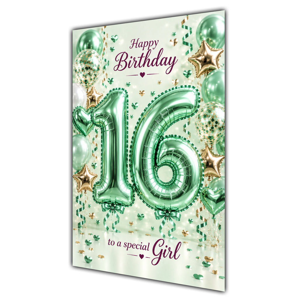 Happy 16th Birthday Special Girl Foil Number Balloons Card A5