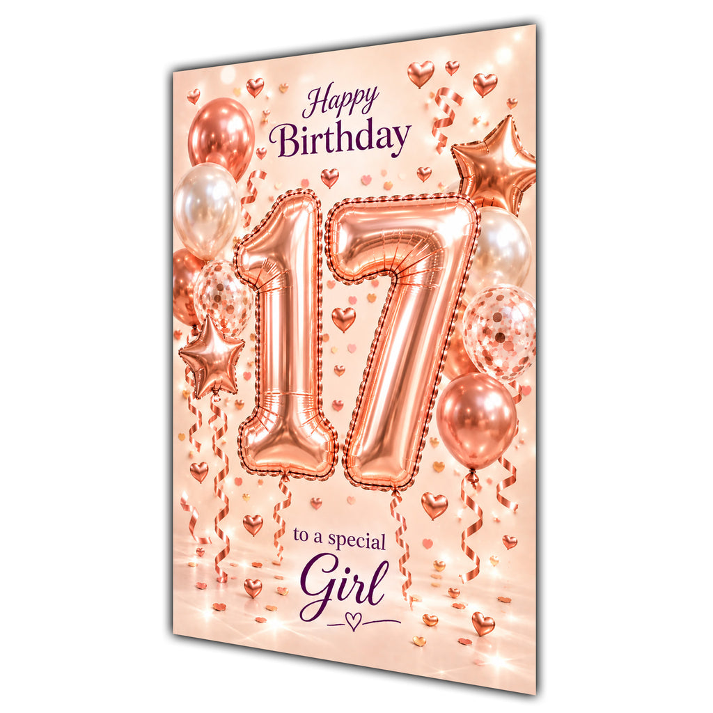 Happy 17th Birthday Special Girl Foil Number Balloons Card A5