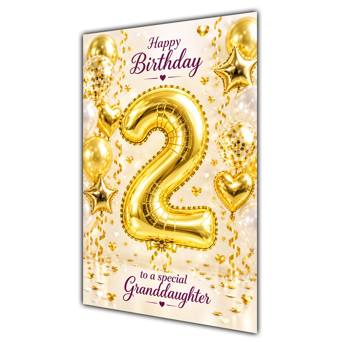 Happy 2nd Birthday Granddaughter Foil Number Balloons Card A5