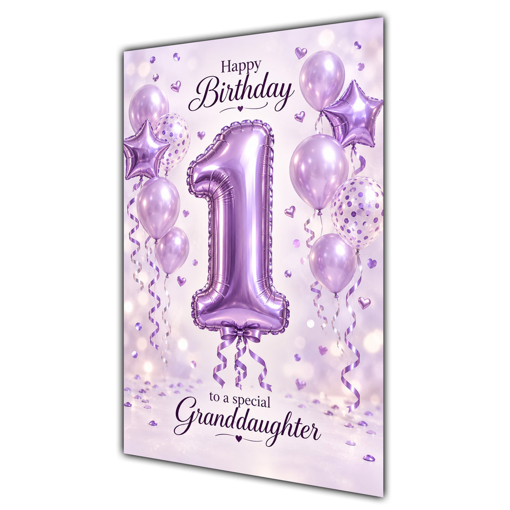 Happy 1st Birthday Granddaughter Foil Number Balloons Card A5