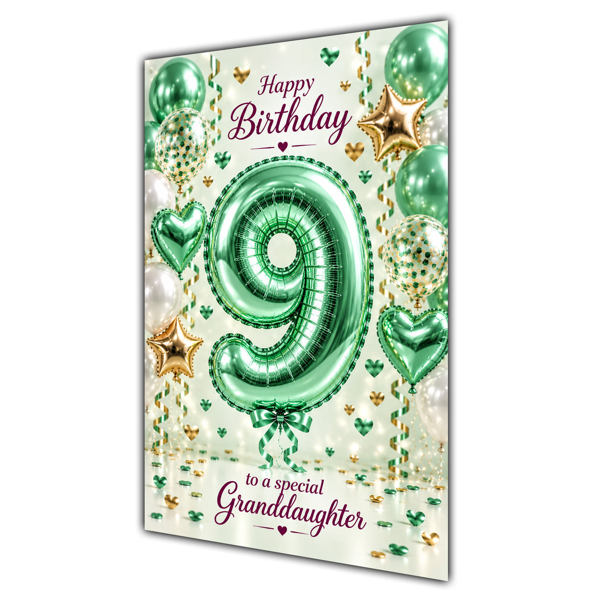 Happy 9th Birthday Granddaughter Foil Number Balloons Card A5