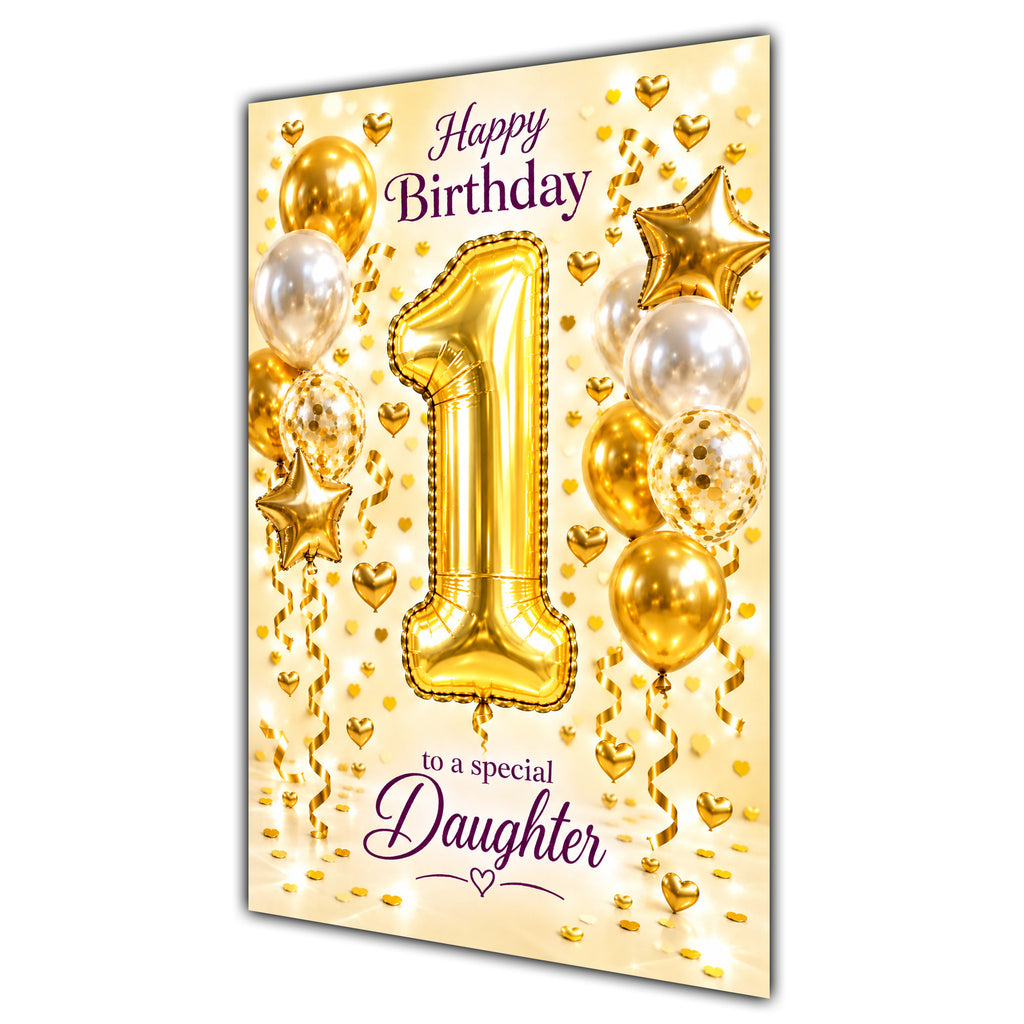 Happy 1st Birthday Daughter Foil Number Balloons Card A5