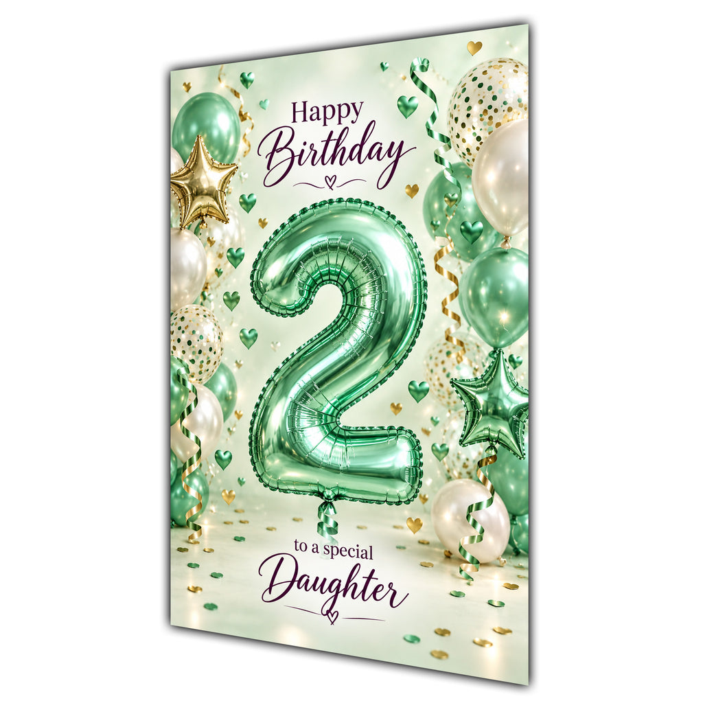 Happy 2nd Birthday Daughter Foil Number Balloons Card A5