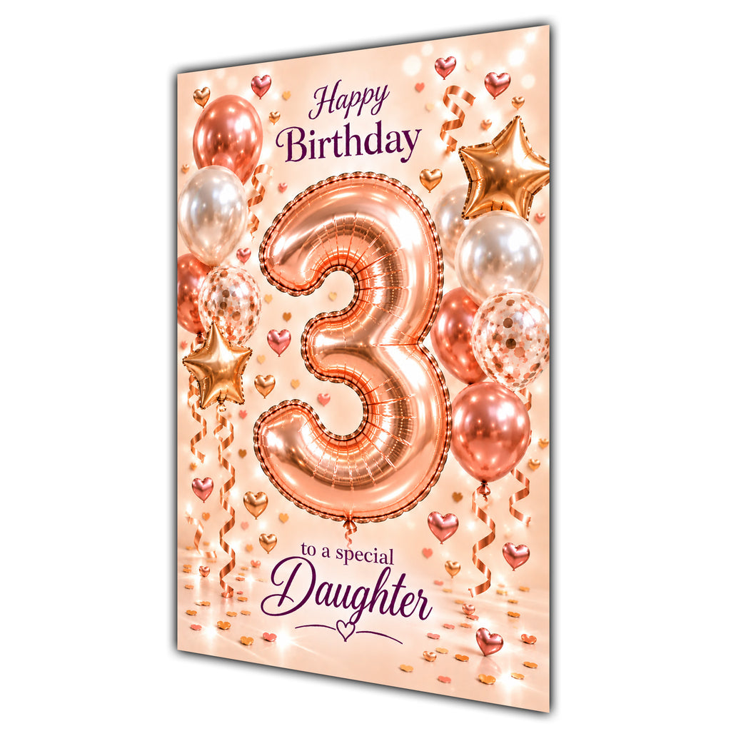 Happy 3rd Birthday Daughter Foil Number Balloons Card A5