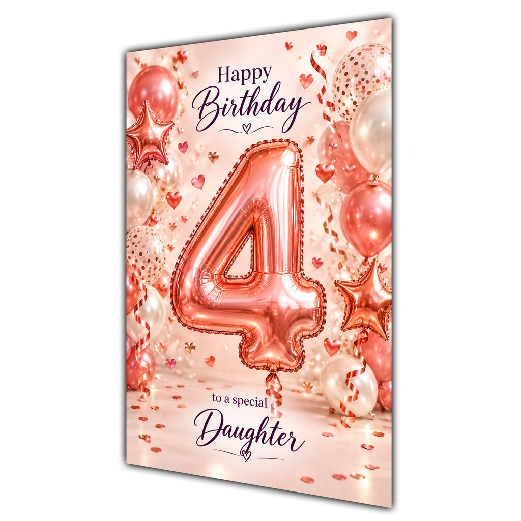 Happy 4th Birthday Daughter Foil Number Balloons Card A5