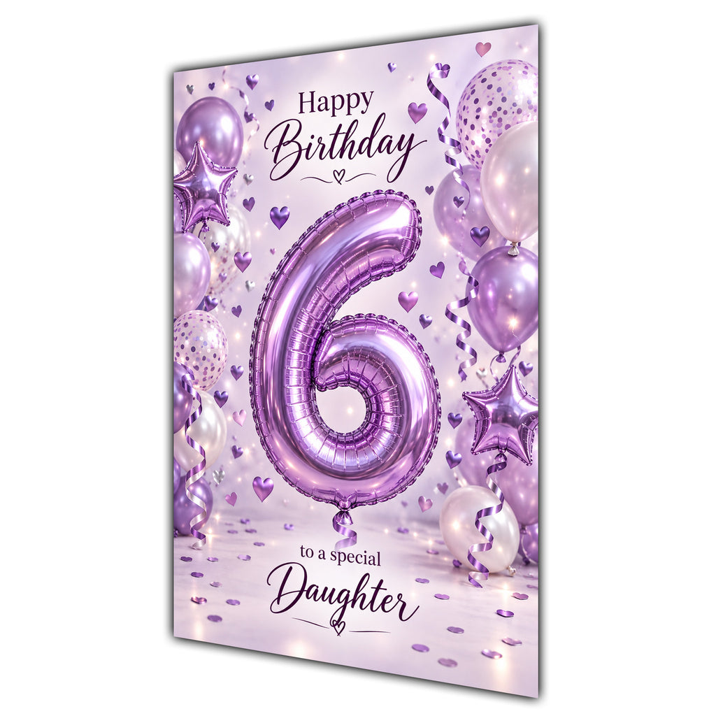 Happy 6th Birthday Daughter Foil Number Balloons Card A5
