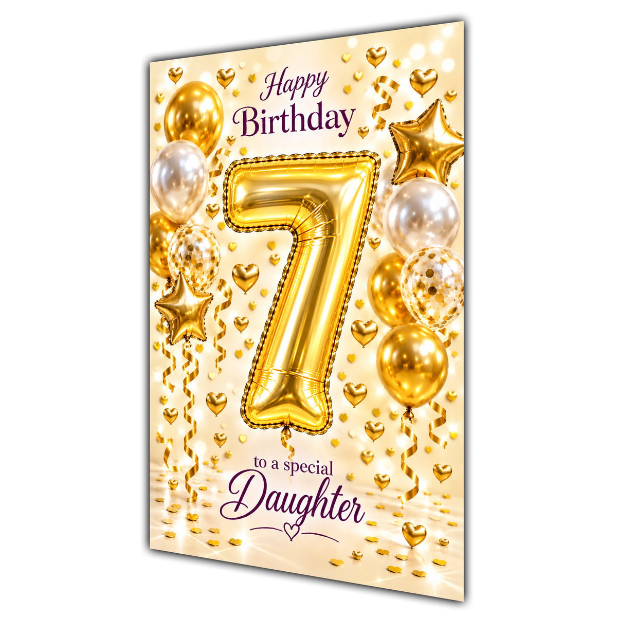 Happy 7th Birthday Daughter Foil Number Balloons Card A5