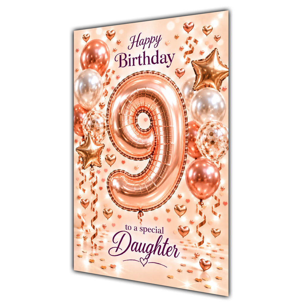 Happy 9th Birthday Daughter Foil Number Balloons Card A5