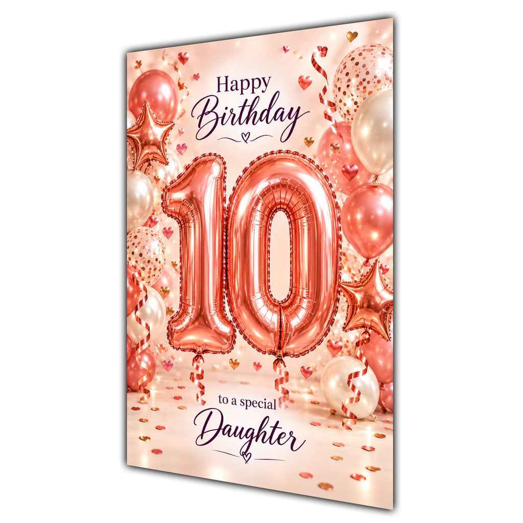 Happy 10th Birthday Daughter Foil Number Balloons Card A5