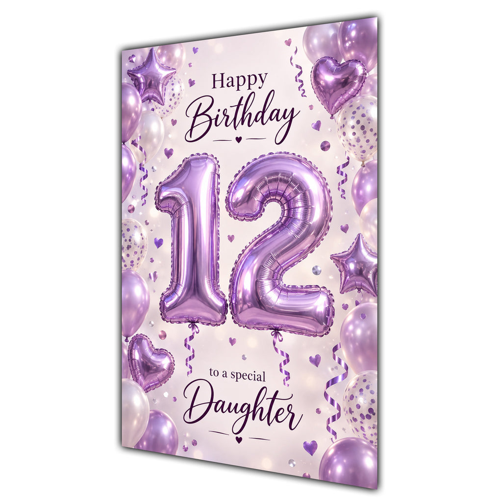 Happy 12th Birthday Daughter Foil Number Balloons Card A5