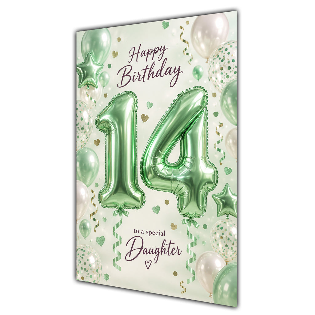 Happy 14th Birthday Daughter Foil Number Balloons Card A5