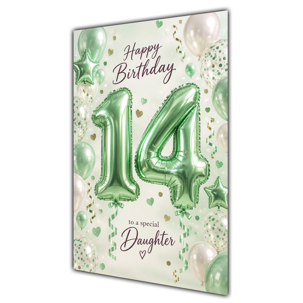 Happy 14th Birthday Daughter Foil Number Balloons Card A5
