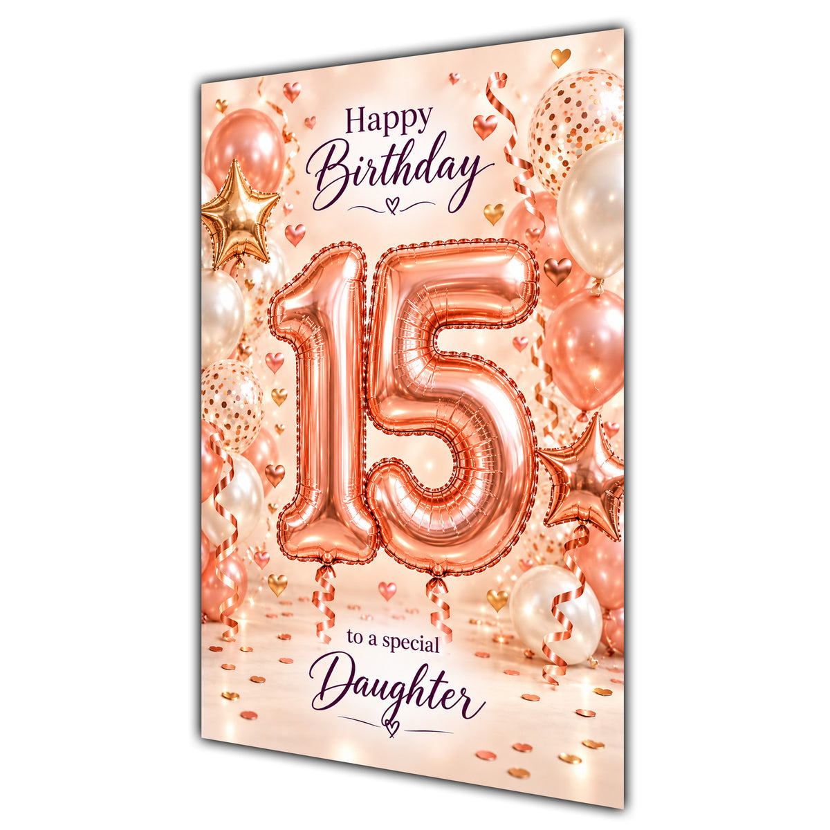 Happy 15th Birthday Daughter Foil Number Balloons Card A5