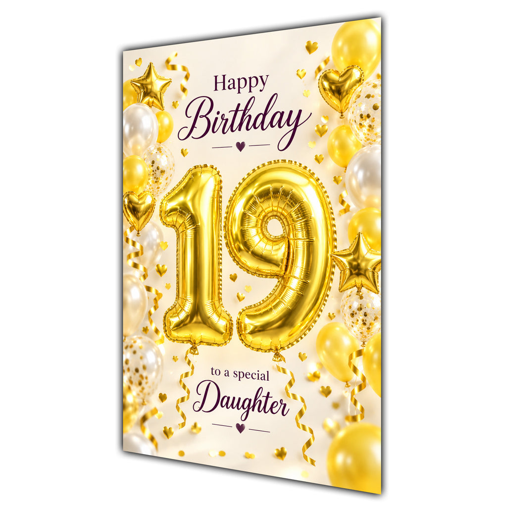 Happy 19th Birthday Daughter Foil Number Balloons Card A5