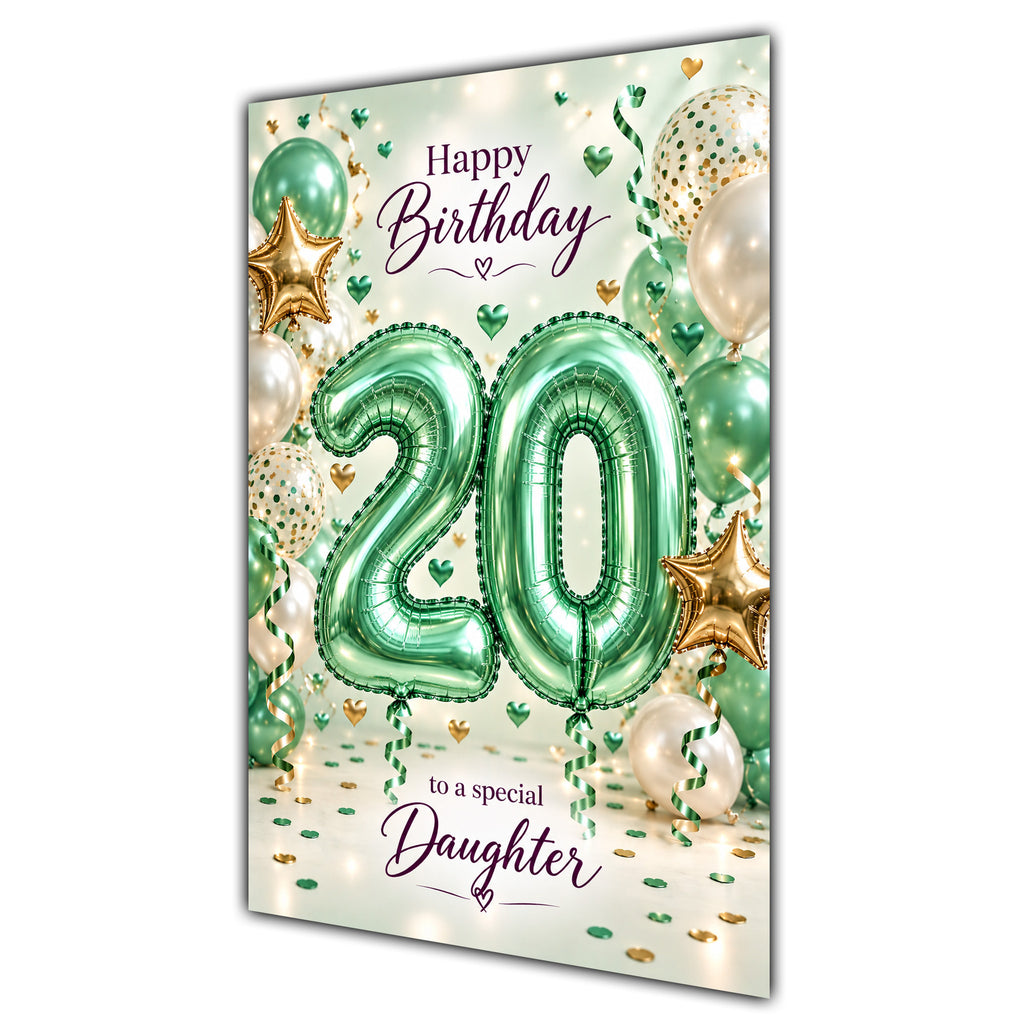 Happy 20th Birthday Daughter Foil Number Balloons Card A5