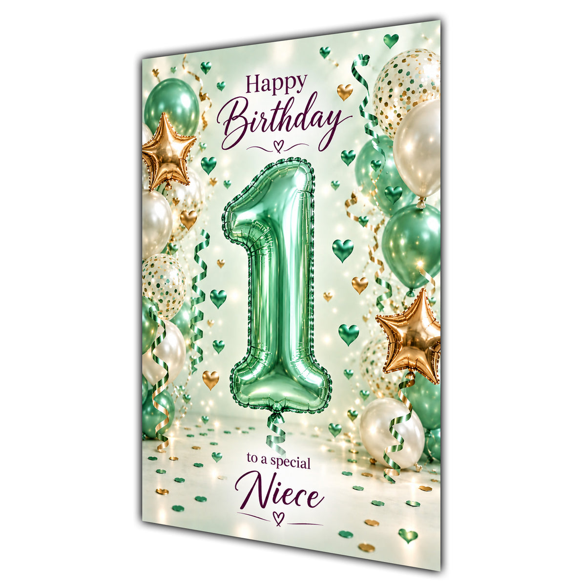 Happy 1st Birthday Niece Foil Number Balloons Card A5