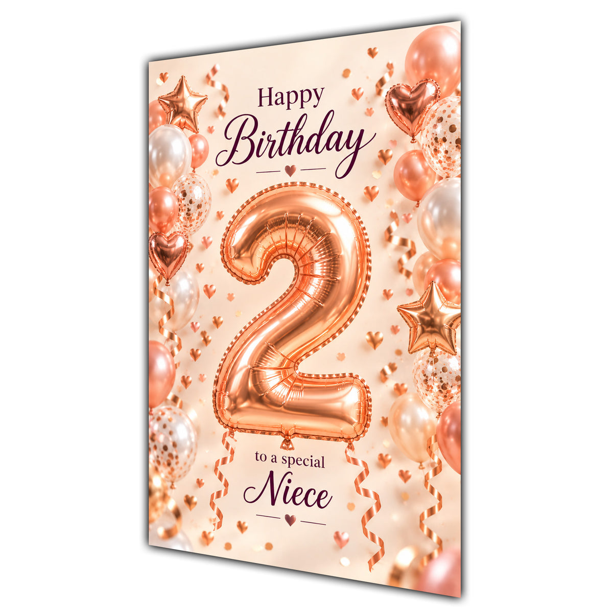 Happy 2nd Birthday Niece Foil Number Balloons Card A5